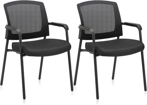 CLATINA Silla de recepción de oficina, respaldo de malla apilable con soporte lumbar ergonómico y cojín de asiento grueso para sala de conferencias