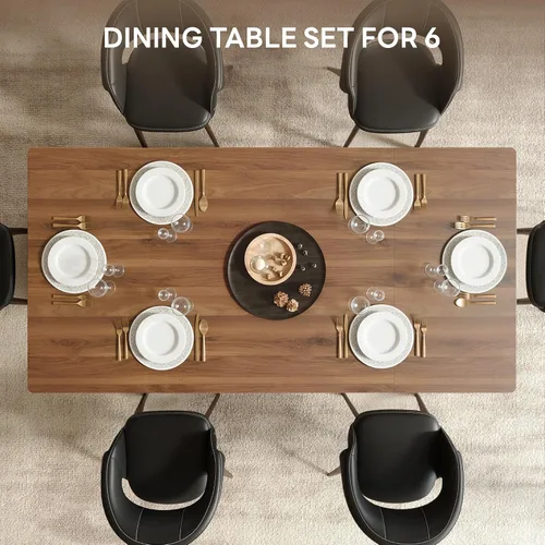 Miniatura 5 de LIKIMIO Mesa de comedor de granja de 78.7 pulgadas para 6-8 personas, parte superior de madera extra gruesa con 2 cajones de almacenamiento Marrón