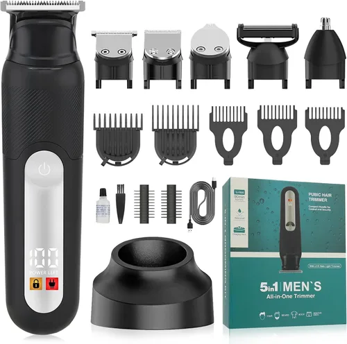 SUNNOW Recortadora eléctrica 5 en 1 de pelo corporal, recortadora de ingle para hombres, recortadora de barba para hombres, afeitadora húmeda y