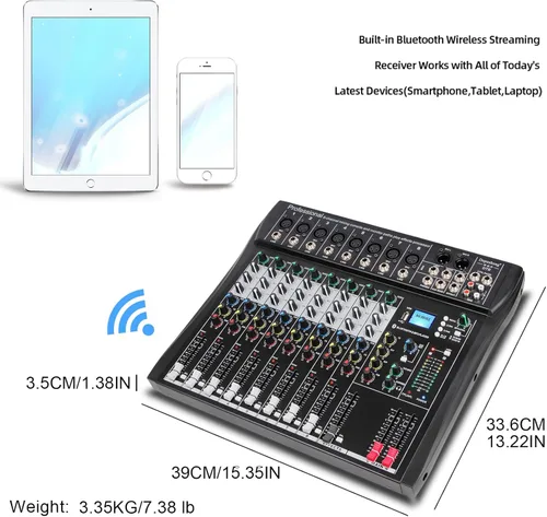 Miniatura 4 de Depusheng DT8 Mezclador profesional, tablero de sonido, consola de 8 canales, interfaz de sistema de escritorio, USB digital, entrada de computadora