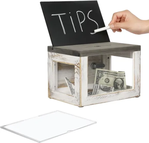 MyGift Caja de tarros de puntas, caja de donación para iglesia, caja de sugerencias con panel acrílico transparente, cerradura, llave, pizarra