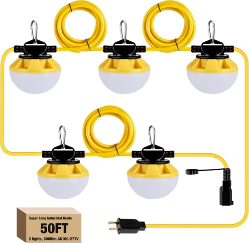 Miniatura 8 de Cadena de luces de construcción de 50 pies, IP65 resistente al agua con certificación ETL, luces de trabajo LED de 5000 K, luz diurna 18 AWG