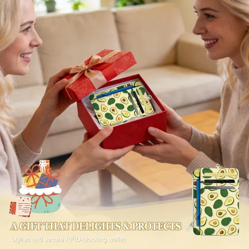 Miniatura 8 de Cartera delgada para mujer - Soporte para tarjetas de crédito con bloqueo RFID, cartera de piel sintética con ventana de identificación y bolsillo