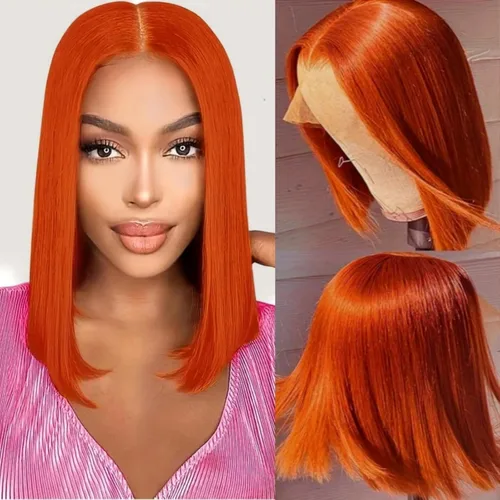 Miniatura 30 de Peluca de cabello humano sin pegamento, predepilada, precortada, recta, corta con encaje frontal para mujer, 4x4, cierre de encaje HD, peluca