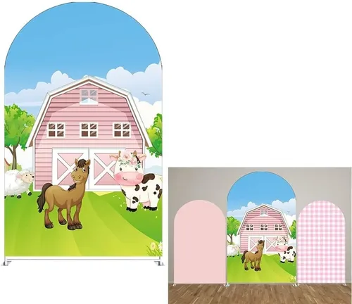 Miniatura 6 de Telón de fondo de arco Chiara, fundas elásticas de tela de elastano para puerta de granja para cumpleaños, baby shower, decoración de fiesta