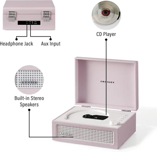 Miniatura 3 de Crosley CR3517A-AM Voyager - Reproductor de CD portátil retro con altavoces estéreo Bluetooth y radio FM, Amythest