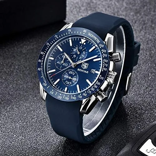 Miniatura 6 de BENAYR - Relojes de pulsera para hombre, cronógrafo, analógico, de cuarzo, impermeables, con correa de goma, relojes de pulsera de negocios