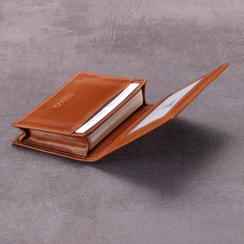 Miniatura 4 de Funda de piel para tarjetas de visita para hombres y mujeres, piel de becerro italiana Cuero curtido vegetal marrón