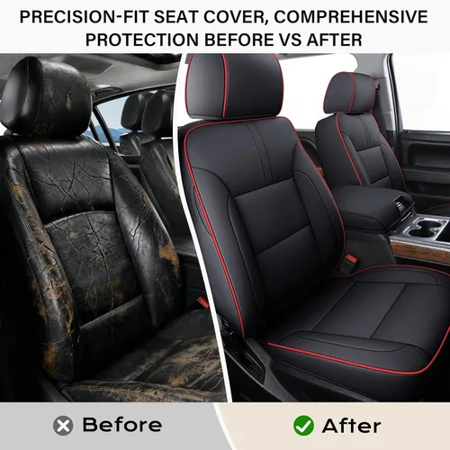 Miniatura 3 de Coverado Fundas de asiento para Chevy Silverado, fundas de asiento de piel sintética para Chevy Silverado GMC Sierra 2007-2025 1500, 2015-2025 Rojo