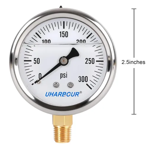 Miniatura 3 de Medidor de presión de relleno de glicerina con caja de acero inoxidable 304, esfera de 2.5 pulgadas, 0-300 Psi, alta precisión, montaje inferior