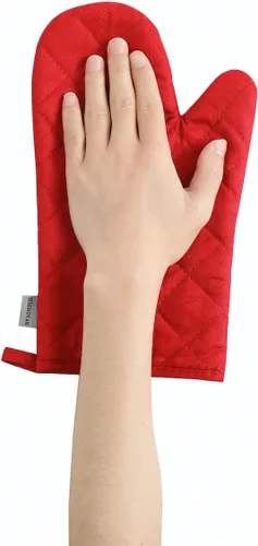 Miniatura 4 de Juego de 4 guantes para horno y soportes para ollas, resistentes al calor, 500 grados, extra gruesos, largos, de algodón, para cocina