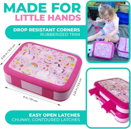 Miniatura 3 de Juego de lonchera bento, bolso de aislamiento, botella de agua y bolsa de hielo, 4 secciones de porciones, bandeja desmontable, para niños en edad
