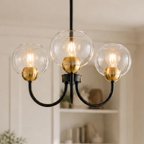 Miniatura 16 de Emak Modernas lámparas colgantes doradas, luces colgantes de globo de 7 pulgadas con vidrio transparente, 1 luz colgante para isla de cocina, baño