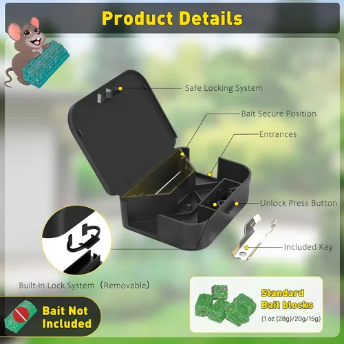 Miniatura 5 de Estaciones de mouse con llaves, paquete de 6, diseño sin llave y estaciones de mouse requeridas, estaciones de ratón, mantiene a los niños