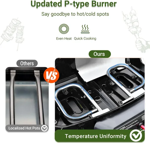 Miniatura 5 de Parrilla de gas portátil Brand-Man, parrilla de propano con soporte vertical y carro plegable y encendido de botón, ideal para camping, portón Verde