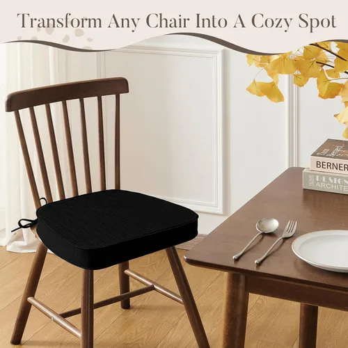 Miniatura 8 de Basic Beyond Cojines para sillas de comedor, 4 unidades, cojines para sillas de cocina en forma de D con lazos, juego de 4, cojines de asiento
