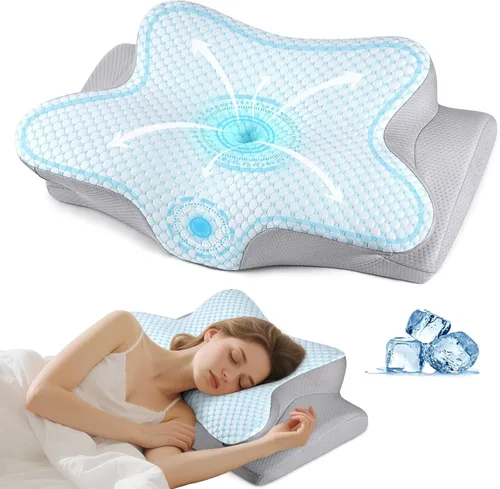 Almohada cervical para el cuello – Almohada ergonómica para dormir de lado para aliviar el dolor, almohada cervical refrescante para dormir,