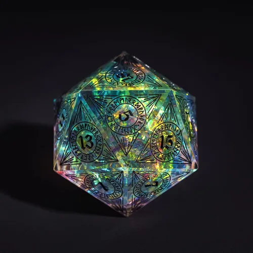 Miniatura 22 de Cusdie Dados D20 DND individuales con bordes afilados e inclusiones de lámina con purpurina, dados D&D de 20 caras, 1.31 pulgadas hechos a mano