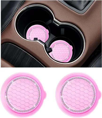 Miniatura 8 de Ziciner 4 unidades de portavasos para automóvil, portavasos de silicona antideslizante de 3.15 pulgadas, tapete para taza de automóvil con diamantes
