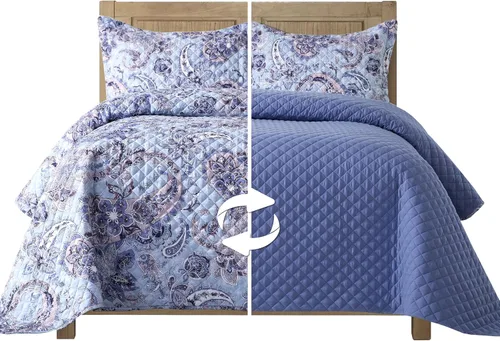 Miniatura 10 de Elegant Comfort Juego de colcha reversible acolchada de 3 piezas con fundas de almohada, exquisitas costuras majestuosas para todas las estaciones