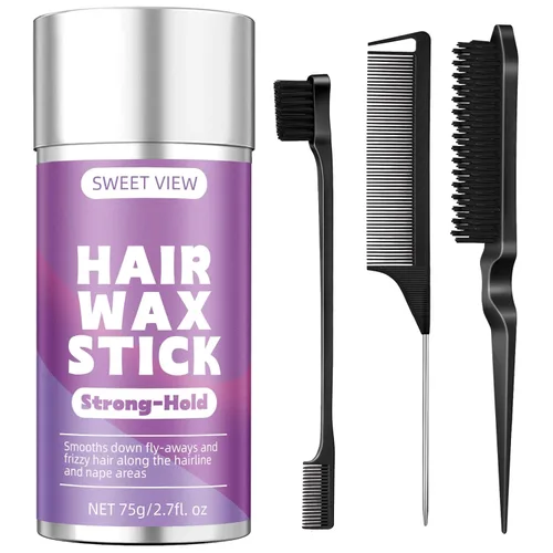 Barra de cera para el cabello SWEET VIEW y cepillo liso para peinar hacia atrás para domar cabellos sueltos, encrespamiento, cola de caballo