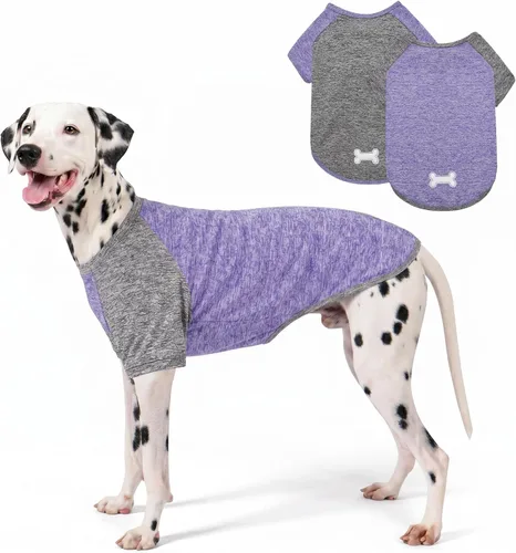 Miniatura 10 de KYEESE Paquete de 2 camisetas para perro con mangas, camisetas ligeras de protección solar para perros pequeños, transpirables para mascotas, ropa
