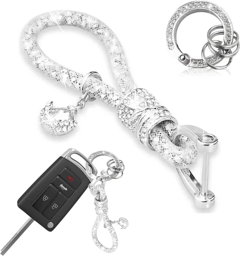 Miniatura 9 de Ziciner Llavero de cristal brillante para mujeres y niñas, llavero de automóvil con purpurina, accesorios universales para llavero (verde)