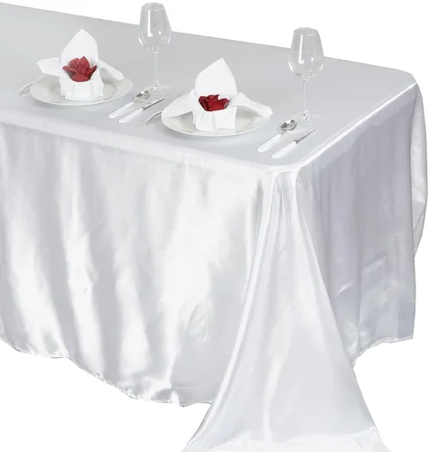 Miniatura 14 de BalsaCircle Mantel rectangular de satén beige de 90 x 132 pulgadas para mesa de boda, fiesta, recepción, eventos, cocina y comedor