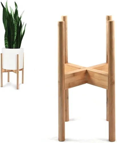 Miniatura 18 de Fox & Fern Soporte Grande Ajustable para Plantas de Interior — 11 a 15 Pulgadas, Soporte Premium de Bambú Estilo Moderno de Mediados del Siglo