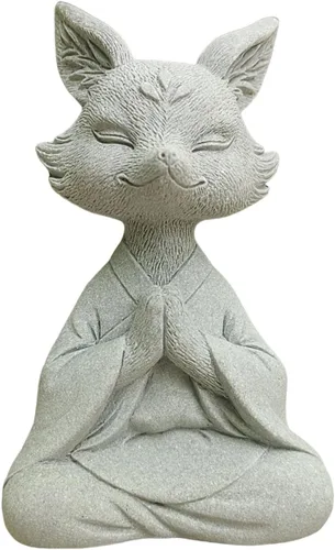 Miniatura 3 de livelyfish Estatua de Buda de zorro meditador, acuario, yoga zen, figuras de animales, escultura de piedra arenisca para pecera, jardín, decoración