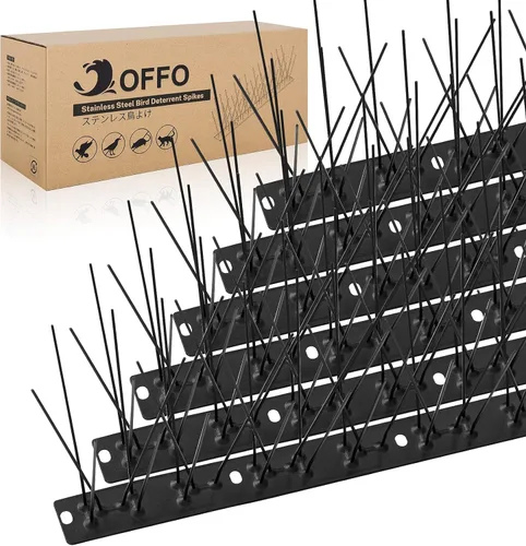 Miniatura 13 de OFFO Púas de pájaros premontadas para palomas y pájaros, cubre 10 pies de largo con acero inoxidable para valla de techo, buzón de ventana Negro mate