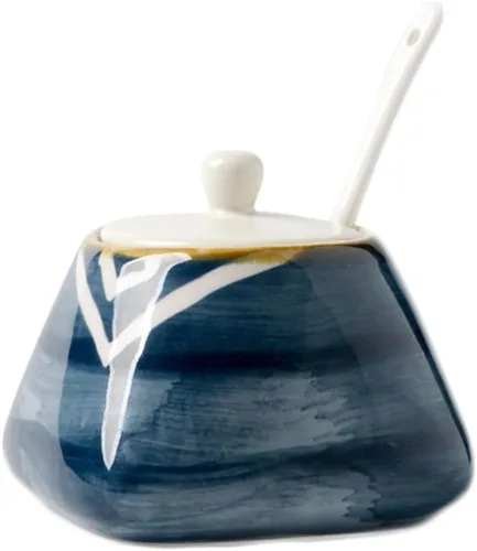 Miniatura 2 de CHOOLD Tarro de especias de cerámica pintado a mano vintage con tapa, cuchara, caja de condimentos, condimentos, estantes de especias para cocina
