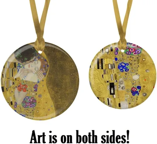 Miniatura 2 de Adorno de árbol de Navidad, porcelana Klimt The Kiss Fine Art Adorno de recuerdo por RainCaper