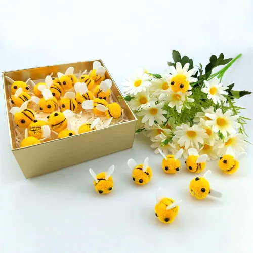 Miniatura 4 de SaktopDeco 28 piezas de fieltro de lana de abejas para manualidades, decoración de felpa de abeja para abeja, decoración de revelación de género