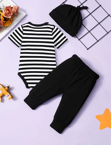 Miniatura 27 de Conjunto de 3 piezas de ropa para bebé y niño, manga de tatuaje, mameluco divertido y pantalones