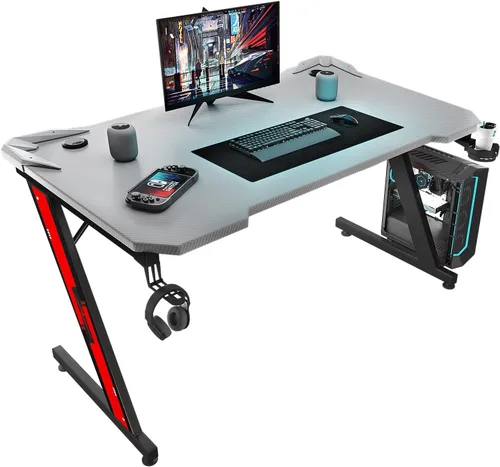 Homall - Escritorio para videojuegos de 44 pulgadas, mesa de juegos en forma de Z, estación de trabajo, escritorio de oficina en casa con superficie