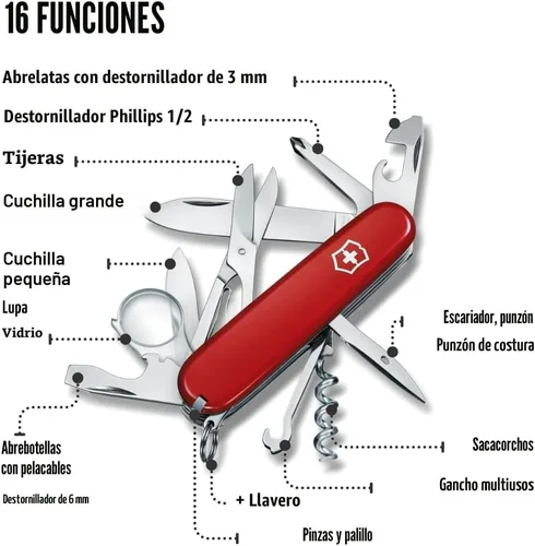Miniatura 2 de Victorinox Explorer Navaja Suiza, Navaja de Bolsillo de 16 Funciones Fabricada en Suiza con 2 Hojas, Sacacorchos, Tijeras y Destornilladores - Rojo