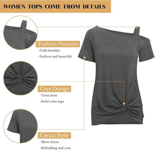 Miniatura 4 de Temofon - Camisetas de mujer, sin hombros, camiseta de verano informal, de manga corta, con diseño de nudo trasero y hombros desnudos, tallas S a 2XL