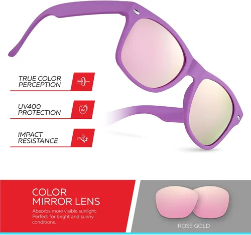 Miniatura 3 de Gafas de sol Retro Rewind para niño, niña, de 3-12 años, gafas de sol para niño resistentes a las roturas, con protección UV400, morado, talla única