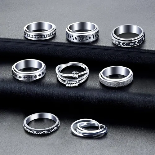 Miniatura 4 de Spinner Ring for Anxiety 8pcs Stainless Steel Fidget Rings Anti Anxiety Ring Spinning Moon Star Cool Stress Relieving Rings for Women Men Teens Girls