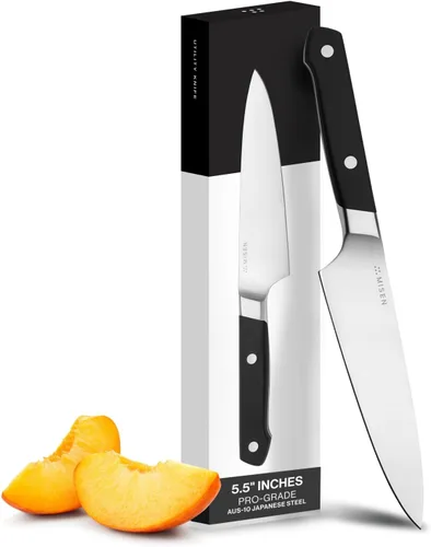 Misen - Cuchillo utilitario de 5.5 pulgadas – Acero inoxidable AUS-10 de alto carbono japonés – Hoja híbrida alemana y japonesa – Cuchillo de cocina