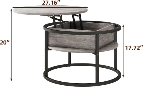 Miniatura 3 de Mesa de centro redonda con almacenamiento, mesa de centro elevable para sala de estar, sala de recepción, mesa redonda pequeña de 2 niveles, centro