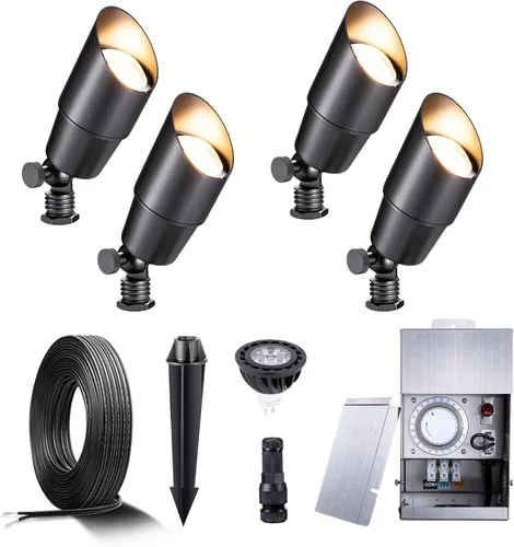Miniatura 19 de Gardenreet Foco LED para exteriores, latón fundido a presión de 12 V con iluminación hacia arriba, impermeable, luces de paisaje de bajo voltaje