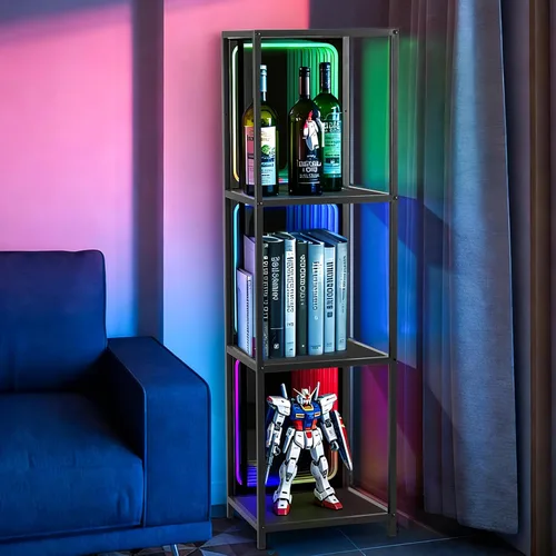 Miniatura 6 de FUSLITE Armario de almacenamiento de 3 niveles con luz LED de espejo infinito, vitrina RGBW con temperatura de color ajustable para dormitorio
