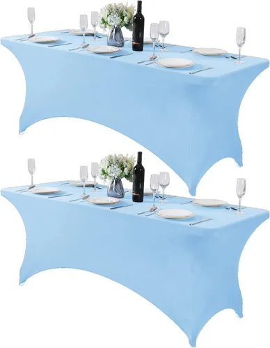 Miniatura 20 de Mantel de elastano para mesas de 4, 6 u 8 pies, mantel elástico universal ajustable para fiestas, banquetes, bodas y eventos - Verde manzana