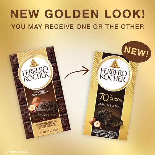 Miniatura 7 de Ferrero Rocher Barra de chocolate premium, 70% de chocolate amargo, avellana y relleno de cacao, 8 unidades, 3.1 onzas cada una
