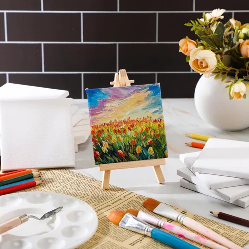 Miniatura 3 de Yeaqee Paquete de 50 lienzos para pintar mini lienzos en blanco de 4 x 4 pulgadas para pintar, perfil de 2/5 pulgadas, paneles de lona 100% algodón