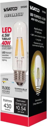 Miniatura 3 de Satco S9560 A15 LED foco de base mediana transparente, 4,5W