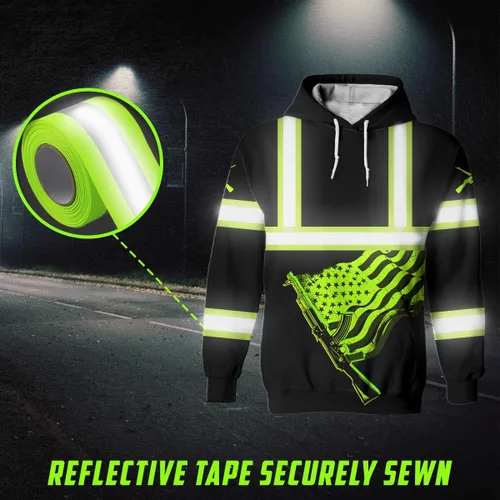 Miniatura 4 de Sudadera con capucha de alta visibilidad con diseño de bandera de Estados Unidos para hombre, reflectante, ropa de trabajo de seguridad