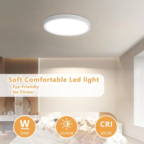 Miniatura 6 de 4PK - Lámpara de techo LED empotrada de 12 pulgadas, 24 W, 2520 LM, 3000 K/4000 K/6000 K CCT seleccionable, luz de techo LED súper delgada, cerca